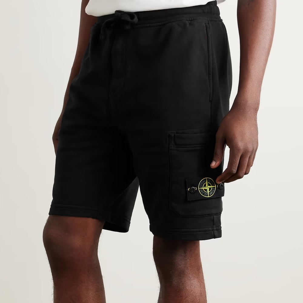 Stone Island Logo Appliqué Garment Dyed Cotton Drawstring Athletic Shorts